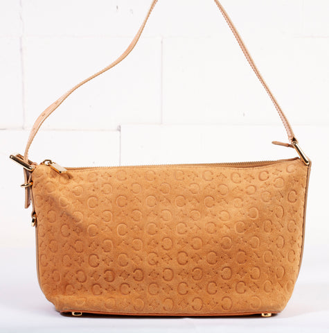 Authentic Celine Triomphe Macadam Suede/Leather Shoulder Bag