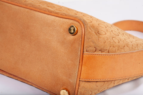 Authentic Celine Triomphe Macadam Suede/Leather Shoulder Bag