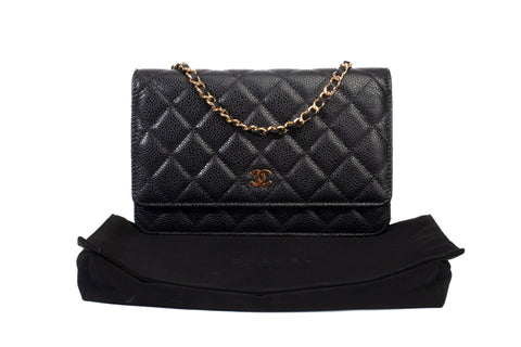 Authentic Chanel Quilted Wallet on Chain WOC Black Bag