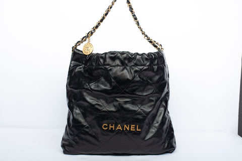 Chanel 22 Mini Handbag AS3980 Shiny Calfskin & Gold-Tone Metal Purple Red  in 2023