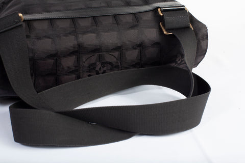 Authentic Black Chanel Nylon Travel Messenger Bag