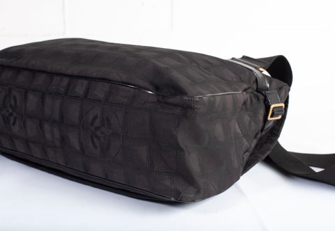 Authentic Black Chanel Nylon Travel Messenger Bag