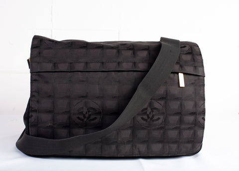 Authentic Black Chanel Nylon Travel Messenger Bag