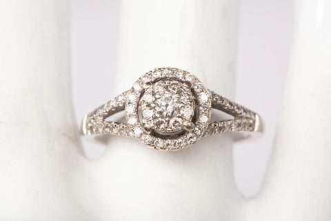 Ladies 14k White Gold Diamond Cluster Halo Engagement Ring
