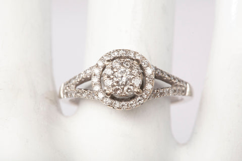 Ladies 14k White Gold Diamond Cluster Halo Engagement Ring