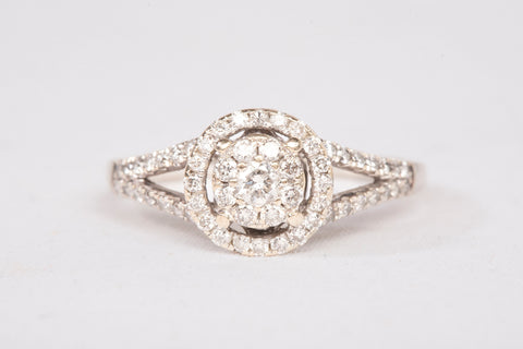 Ladies 14k White Gold Diamond Cluster Halo Engagement Ring