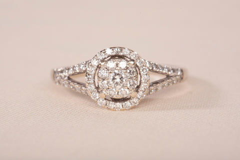 Ladies 14k White Gold Diamond Cluster Halo Engagement Ring