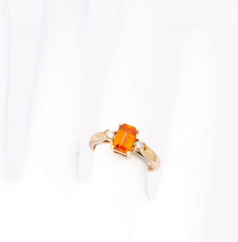 14K Yellow Gold Mandarin Garnet & Diamond Ring Size 5.25