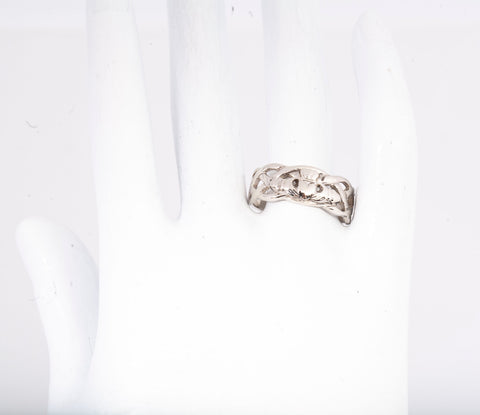 Gentlemen's 14k White Gold Irish Celtic Claddagh Ring Size 8.75"