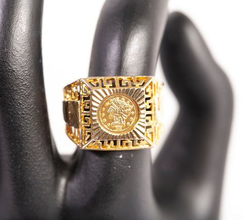 Gentlemen's 18k Yellow Gold Medusa Signet Ring Size 8.25