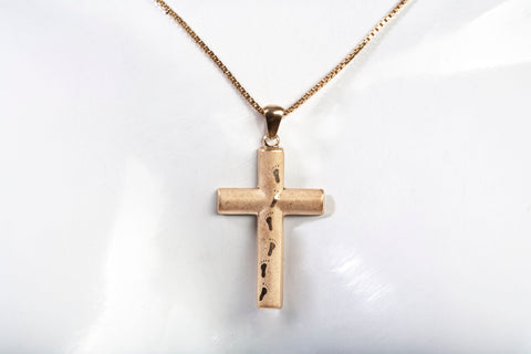 Unisex 10k Yellow Gold "Footprints in the Sand" Cross Pendant