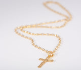 18k Yellow Gold Ladies Dainty Crucifix Pendant Forse Link Chain 18"