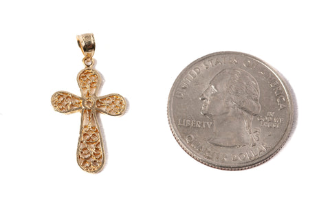 14k Yellow Gold Filigree Cross Pendant