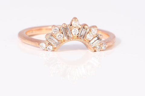 Ladies Dainty 14k Rose Gold Curved Diamond Crown Ring 0.14 CTW