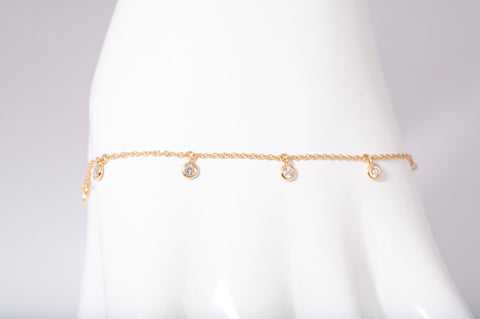 Ladies 18k Yellow Gold Dainty Diamond Bezel Set Station Bracelet
