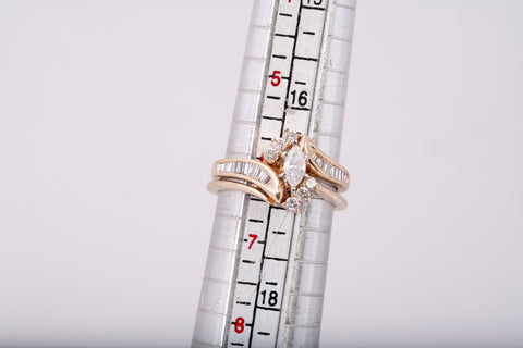 Ladies 14k Yellow Gold Marquise Diamond Bypass Engagement Ring Set