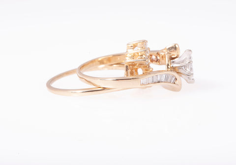 Ladies 14k Yellow Gold Marquise Diamond Bypass Engagement Ring Set