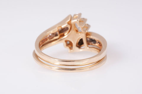 Ladies 14k Yellow Gold Marquise Diamond Bypass Engagement Ring Set
