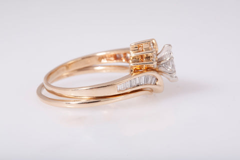 Ladies 14k Yellow Gold Marquise Diamond Bypass Engagement Ring Set