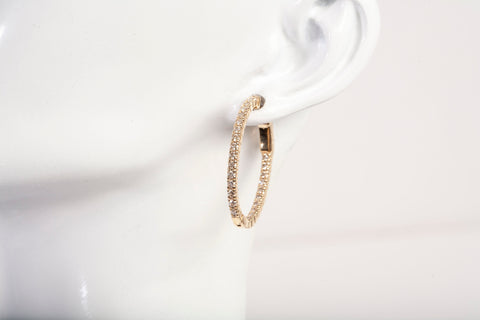 Ladies 14k Yellow Gold Inside-Outside Oval Medium Hoop with Round Diamond-Cut Earrings in Excellent Condition!!