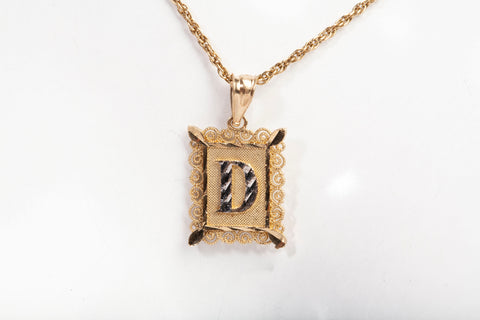 Unisex 10k Two-Tone Letter "D" Initial Pendant