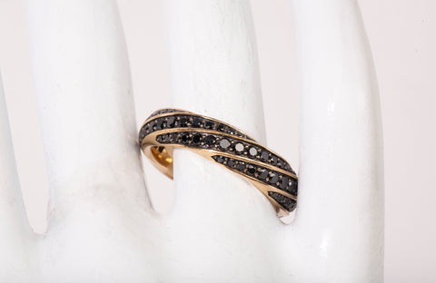 Authentic David Yurman 18k Gold Cable Edge Black Diamond Band Ring Size 10