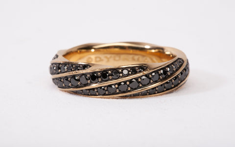 Authentic David Yurman 18k Gold Cable Edge Black Diamond Band Ring Size 10