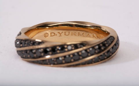 Authentic David Yurman 18k Gold Cable Edge Black Diamond Band Ring Size 10