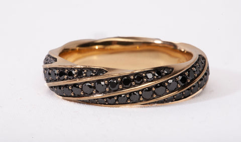 Authentic David Yurman 18k Gold Cable Edge Black Diamond Band Ring Size 10