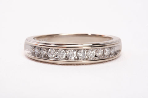Unisex 14k White Gold Channel-Set Round Cut Diamond Wedding Band