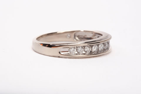 Unisex 14k White Gold Channel-Set Round Cut Diamond Wedding Band