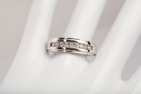 Gentlemen's 10k White Gold Channel-Set Diamond Wedding Band