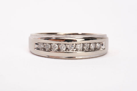 Gentlemen's 10k White Gold Channel-Set Diamond Wedding Band