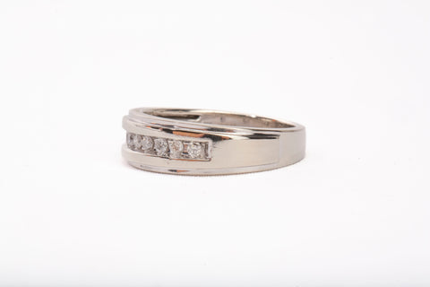 Gentlemen's 10k White Gold Channel-Set Diamond Wedding Band
