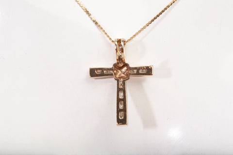 Ladies 10k Yellow Gold Ribbon with Diamond Accents Cross Pendant