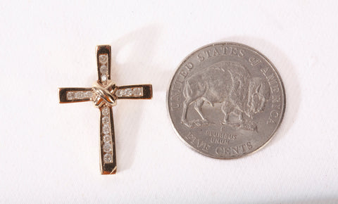 Ladies 10k Yellow Gold Ribbon with Diamond Accents Cross Pendant