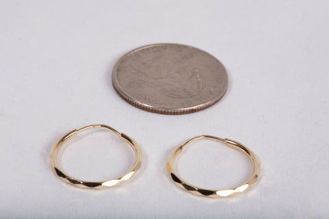 14k Yellow Gold Diamond Cut Style Hoop Earrings
