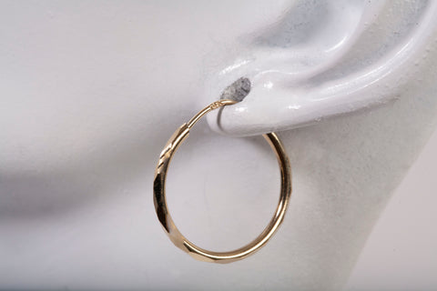 14k Yellow Gold Diamond Cut Style Hoop Earrings
