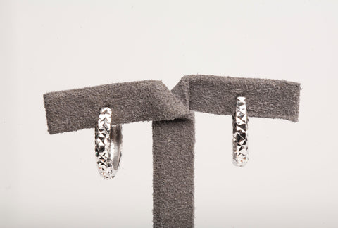 18k White Gold Small Diamond Cut Huggie Hoop Earrings