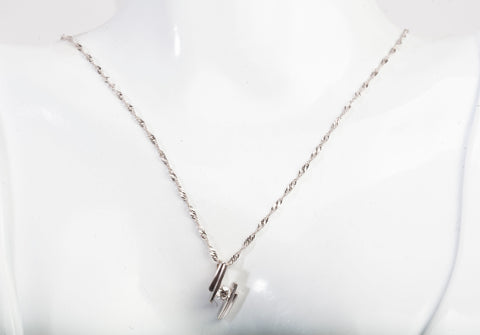 Ladies 18k White Gold Solitare Diamond Pendant .11 TCW Necklace