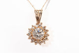Ladies 14k Yellow Gold Round Cut Diamond Halo Sunburst Pendant