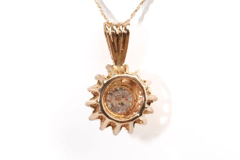 Ladies 14k Yellow Gold Round Cut Diamond Halo Sunburst Pendant
