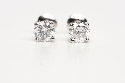 Unisex 14k White Gold Round Cut Diamond Stud Earrings