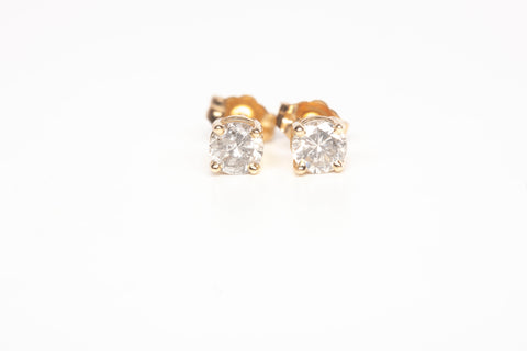 Unisex Round Cut 14k Yellow Gold Diamond Stud Earrings .82CTW