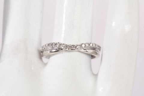 Ladies 10k White Gold Chevron Diamond Half Eternity Wedding Band Ring