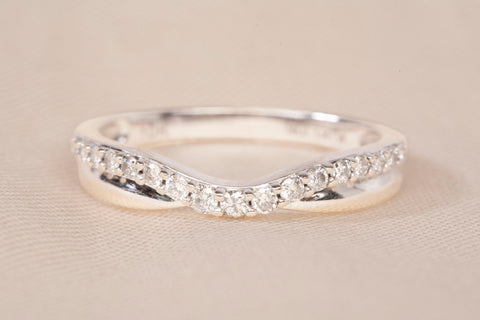 Ladies 10k White Gold Chevron Diamond Half Eternity Wedding Band Ring