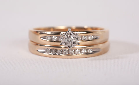 Ladies 10k Yellow Gold Diamond Engagement and Wedding Ring Set