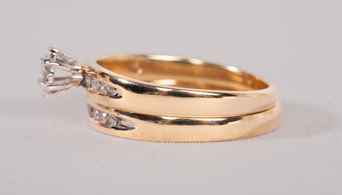 Ladies 10k Yellow Gold Diamond Engagement and Wedding Ring Set