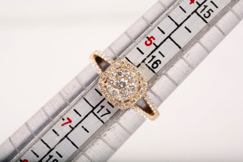 Ladies 18k Yellow Gold Diamond Cluster Halo Engagement Ring