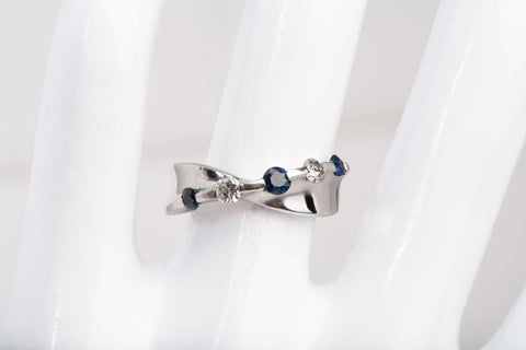 Ladies PT900 Platinum Bypass Sapphire and Diamond Ring